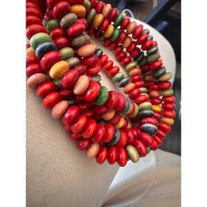 26 Feet of Rondelle Bead Strands Wooden Multi-Colored Rainbow 8mm Beads